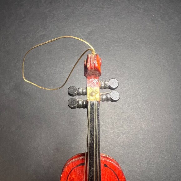 Vintage MCM 1970s Handcrafted Wooden Violin Viola Christmas Tree Ornament 5" - Picture 3 of 6